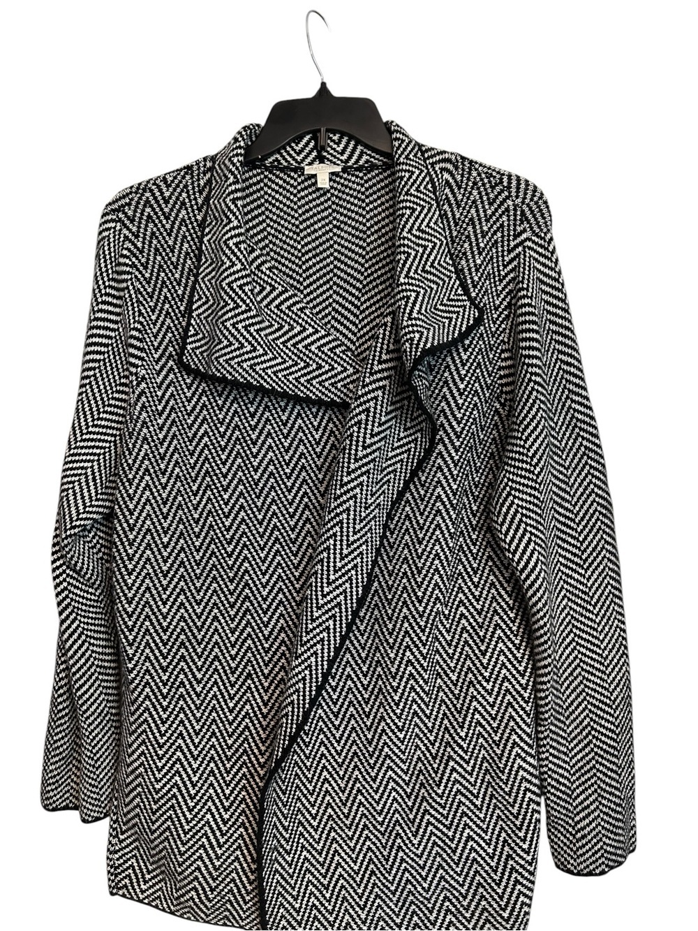 Talbots Women's Black & White Herringbone Open Front Coatigan - Picture 7 of 9